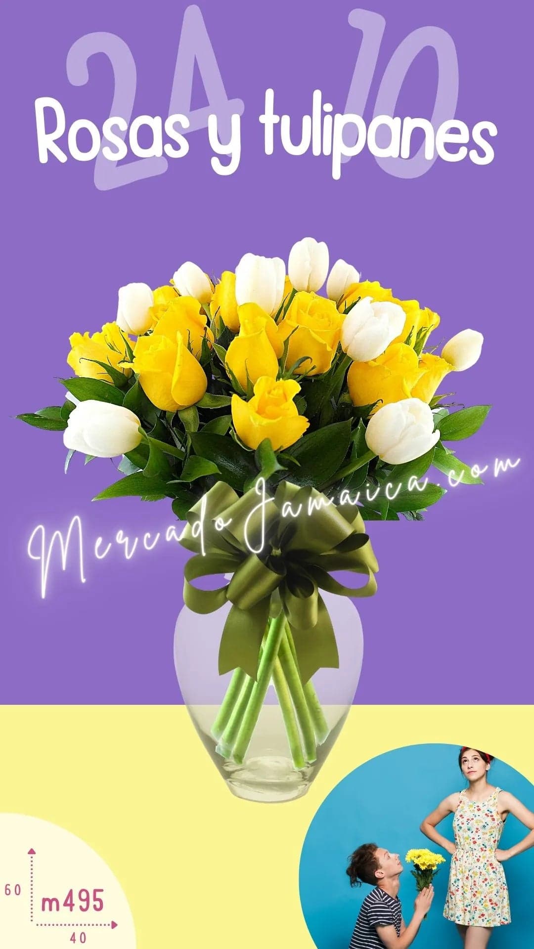10 Tulipanes Blancos y 24 Rosas Amarillas CDMX