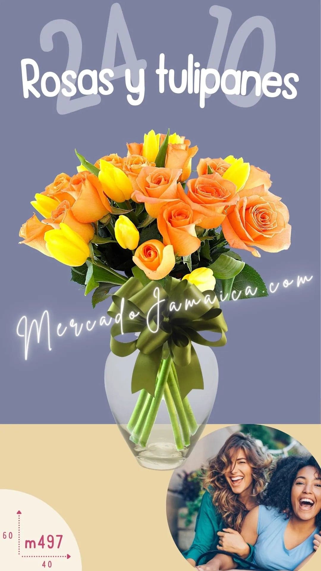 Arreglo 24 Rosas y 10 Tulipanes Naranja CDMX