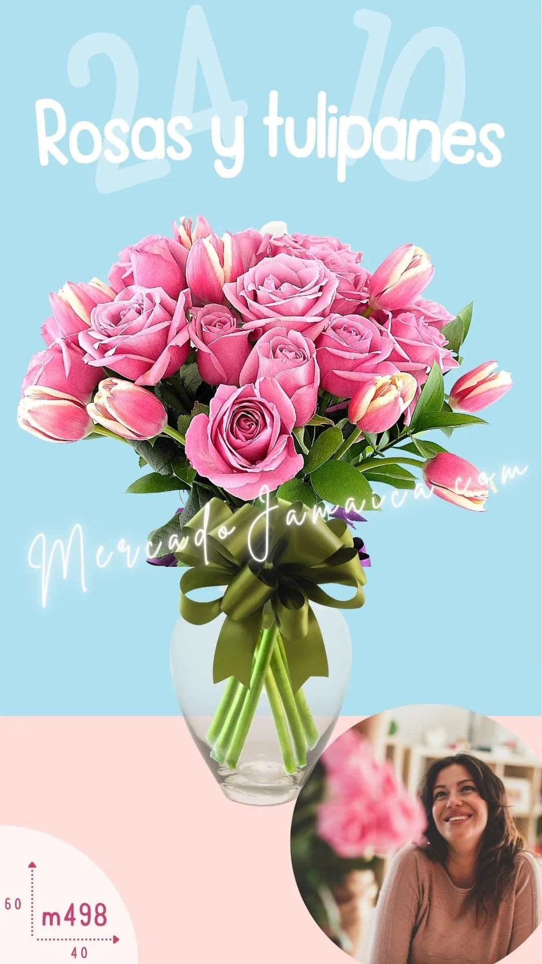 Arreglo 10 Tulipanes Rosa y 24 Rosas Moradas CDMX
