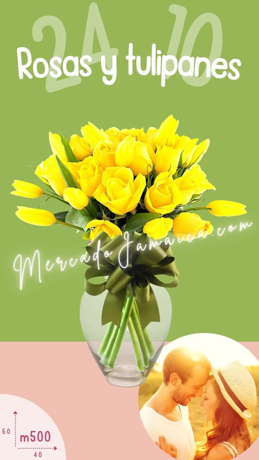 Arreglo 24 Rosas Amarillas y 10 Tulipanes Arena CDMX