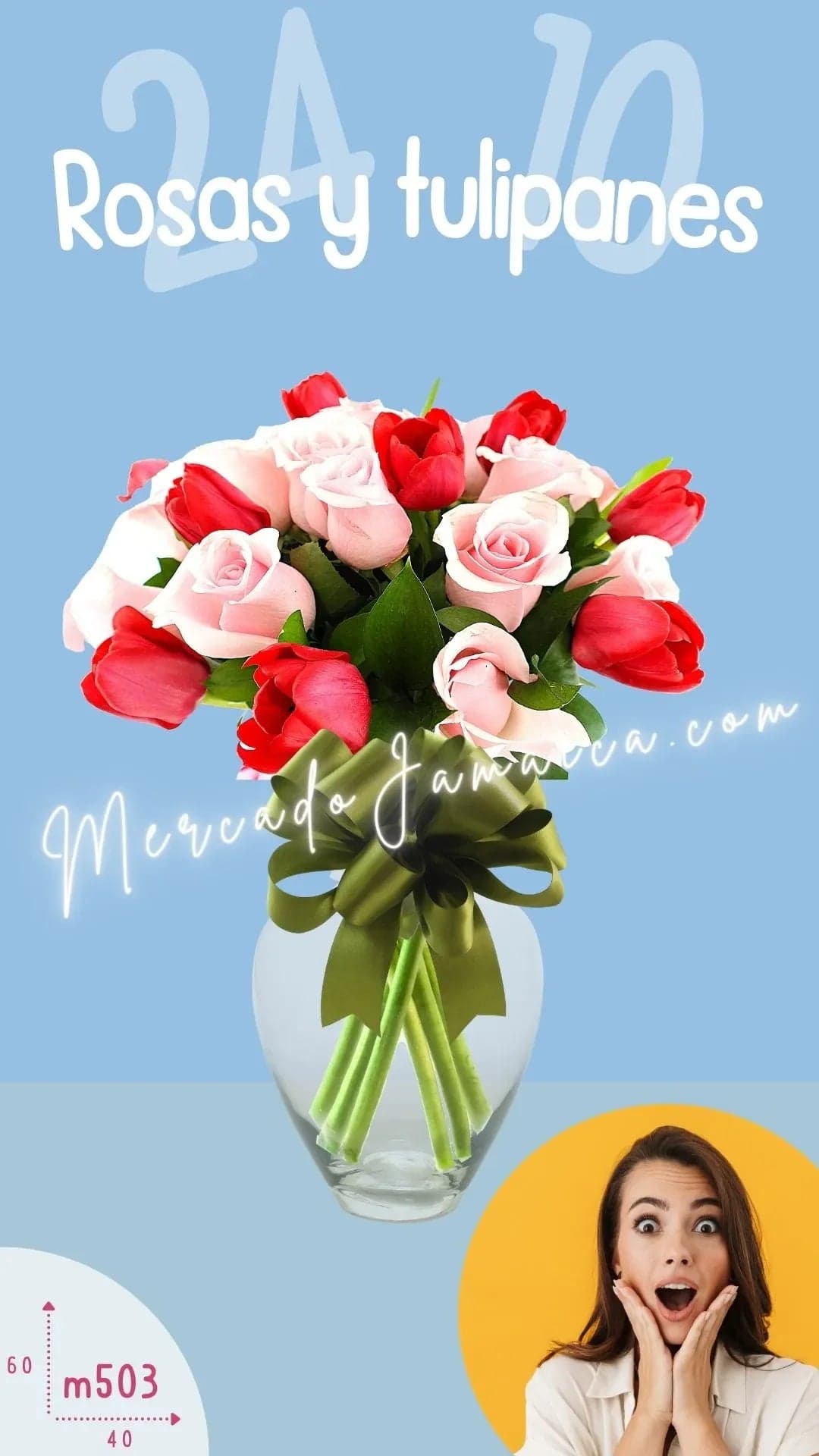 10 Tulipanes Rojos y 24 Rosas Rosa | CDMX