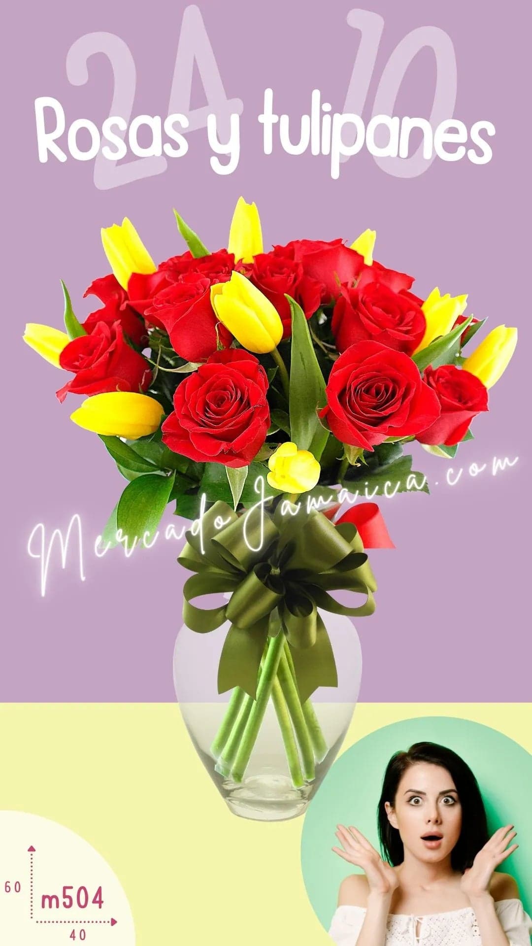 10 Tulipanes Lost Cherry y 24 Rosas Rojas CDMX