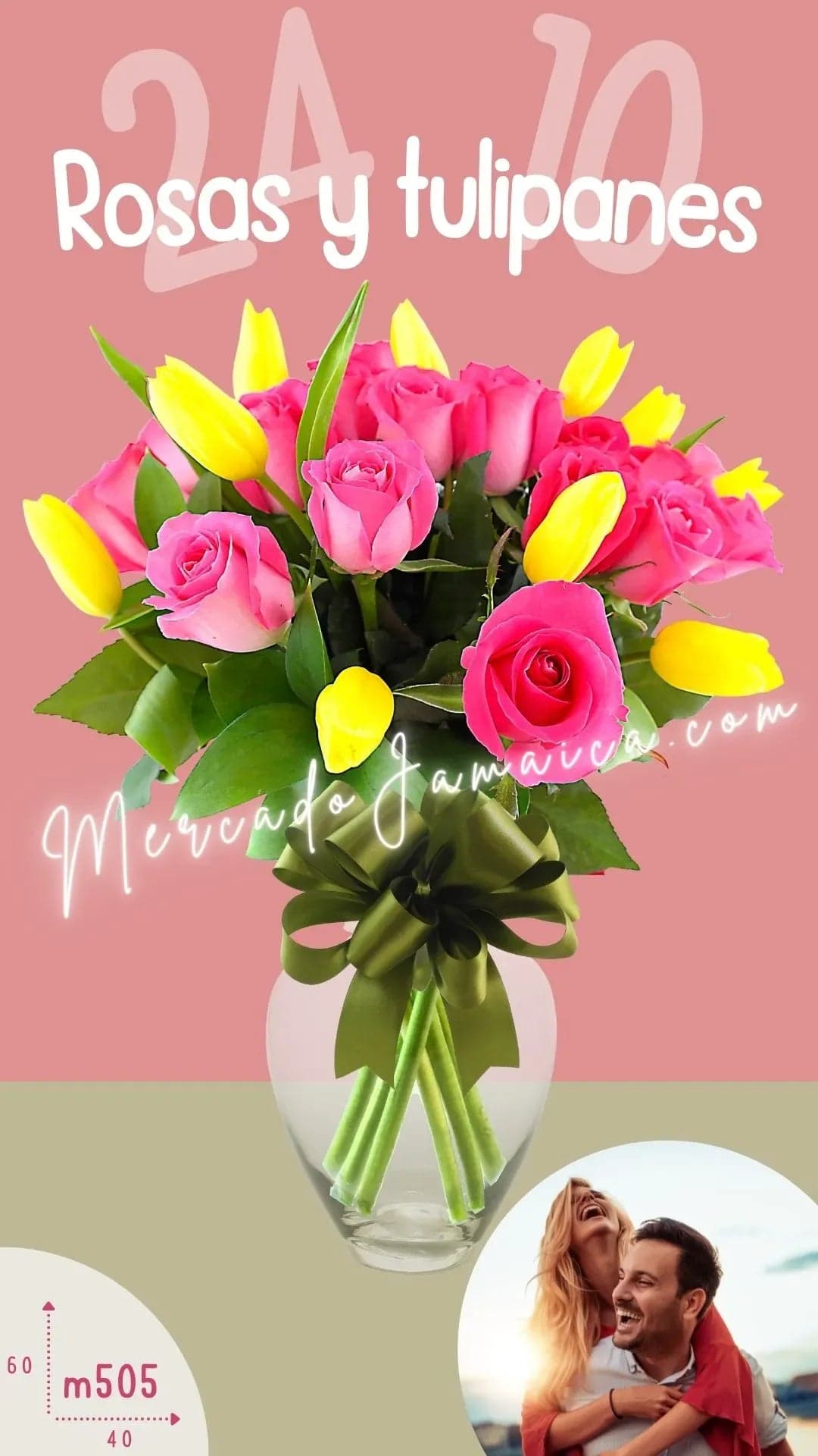Arreglo 10 Tulipanes Amarillos y 24 Rosas Fucsia CDMX
