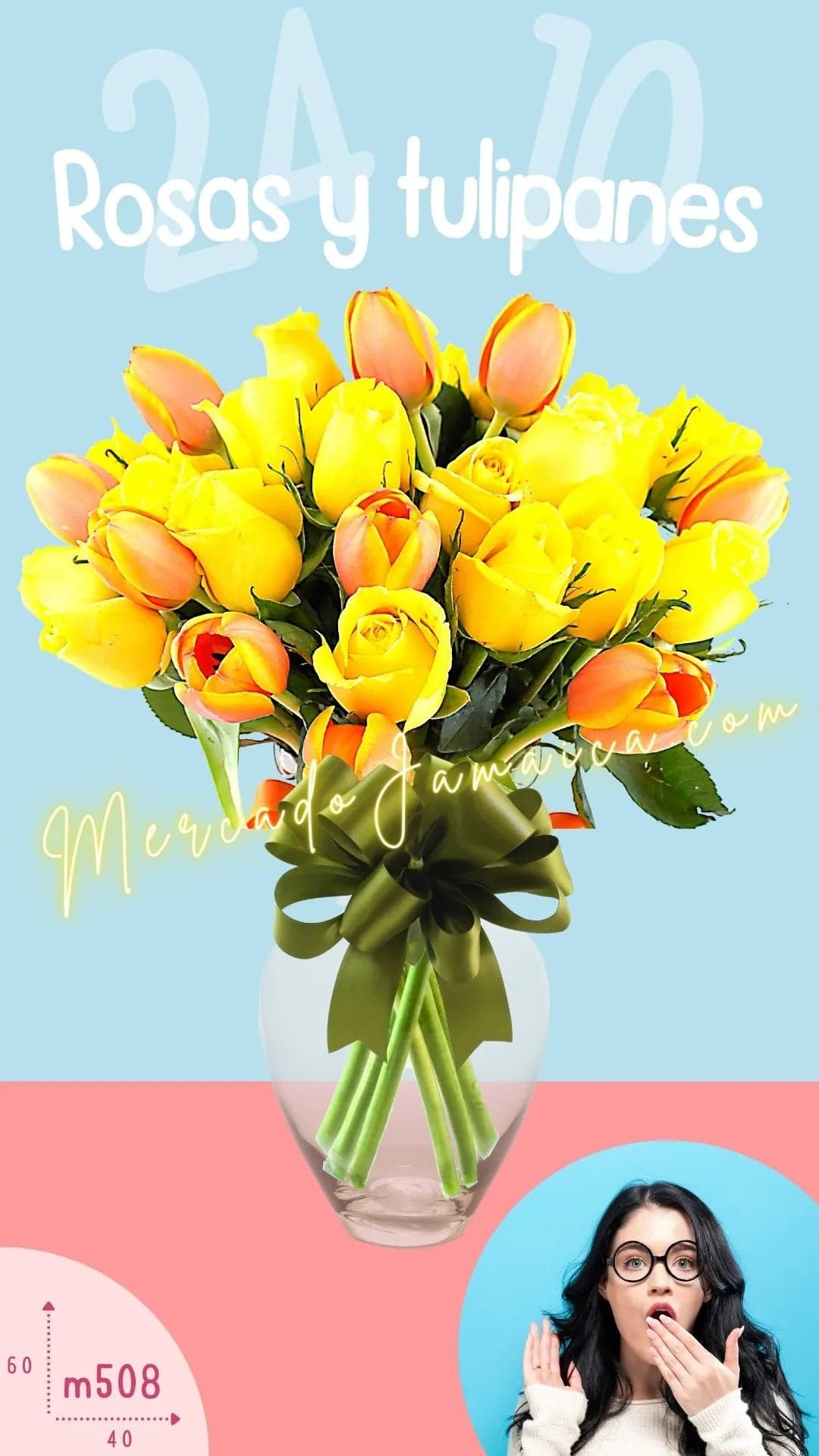 10 Tulipanes Naranja y 24 Rosas Amarillas CDMX