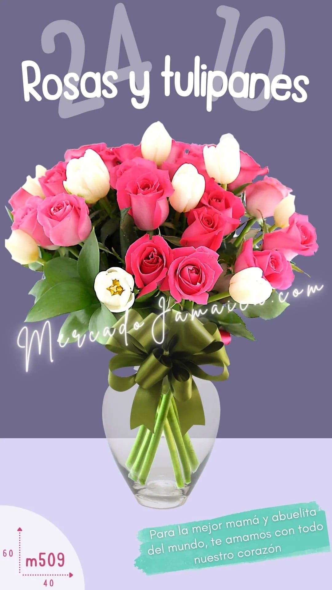 10 Tulipanes Blancos y 24 Rosas Fucsia CDMX