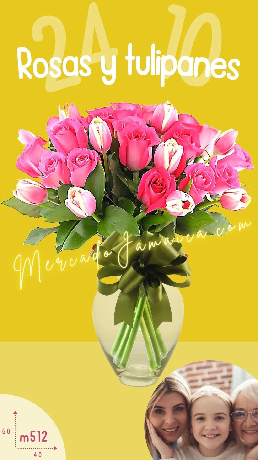 Arreglo 10 Tulipanes Rosa y 24 Rosas Fucsia CDMX