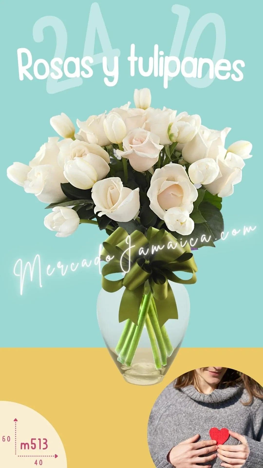 Arreglo 24 Rosas y 10 Tulipanes Blancos CDMX