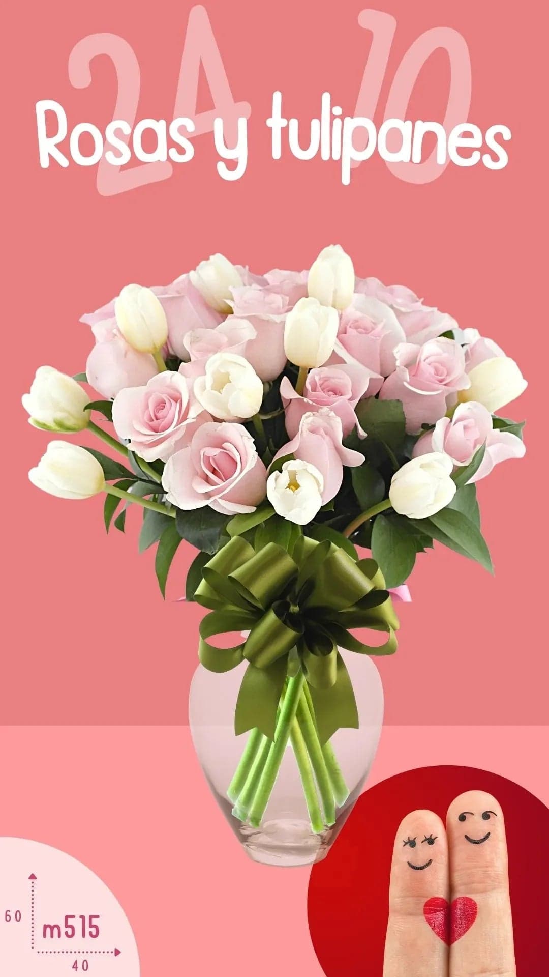 24 Rosas Rosa y 10 Tulipanes Blancos CDMX
