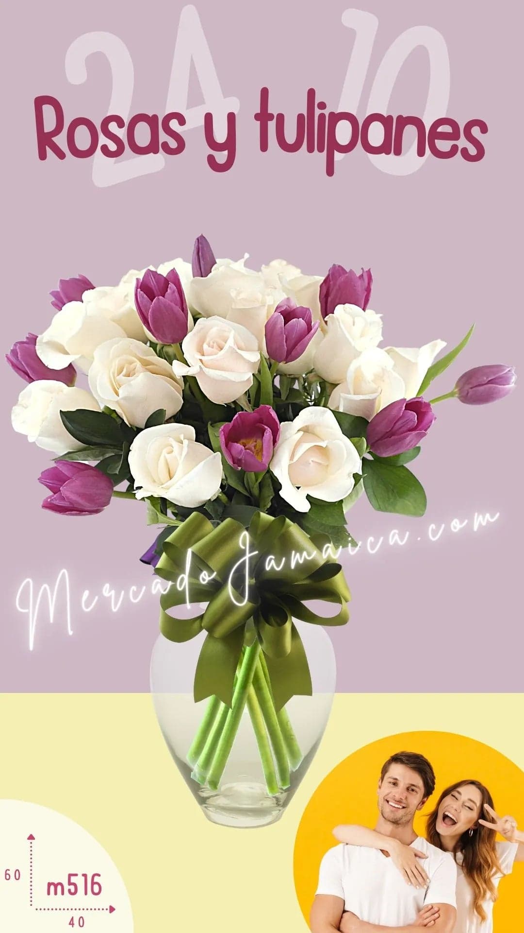 10 Tulipanes Morados y 24 Rosas Silver CDMX