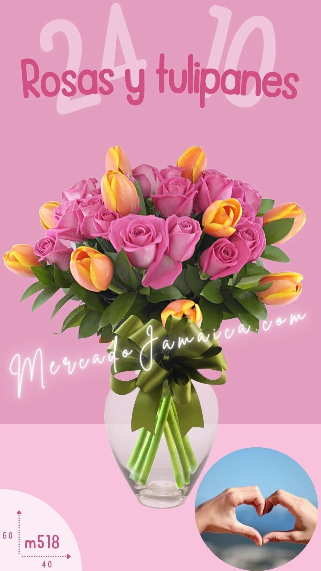 Arreglo 10 Tulipanes Naranja y 24 Rosas Rosa CDMX