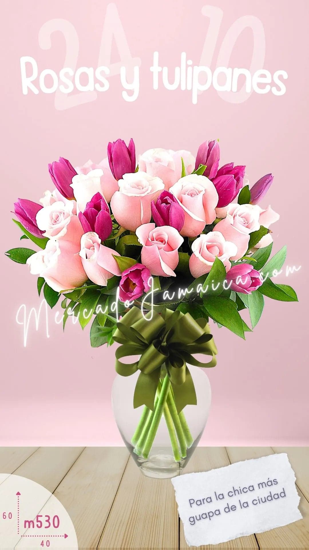 24 Rosas Rosa y 10 Tulipanes Morados CDMX