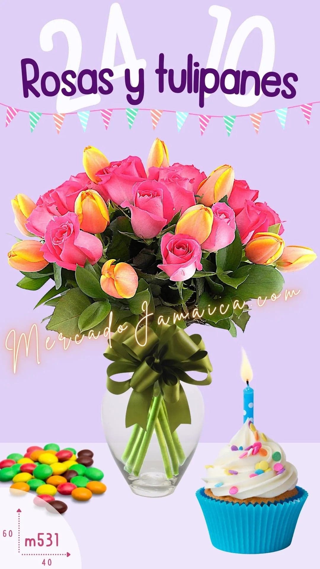 10 Tulipanes Naranja y 24 Rosas Rosa CDMX