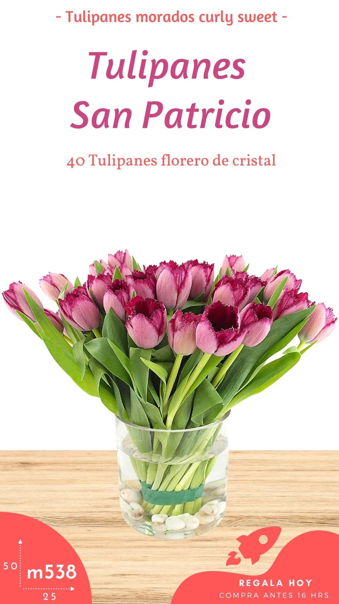 40 Tulipanes Morados en Florero | Entrega CDMX
