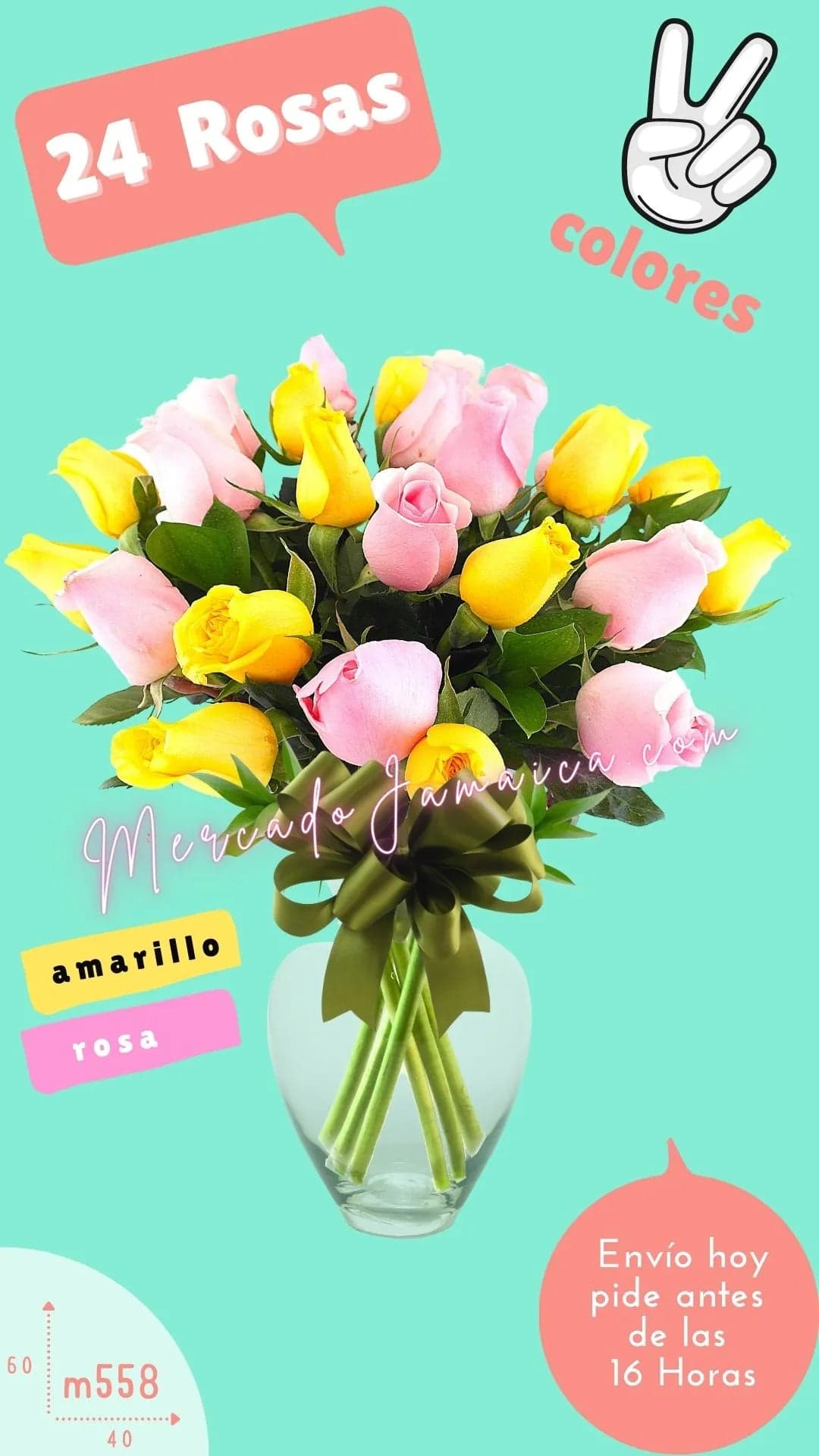 24 Rosas Amarillas y Rosa a Domicilio CDMX