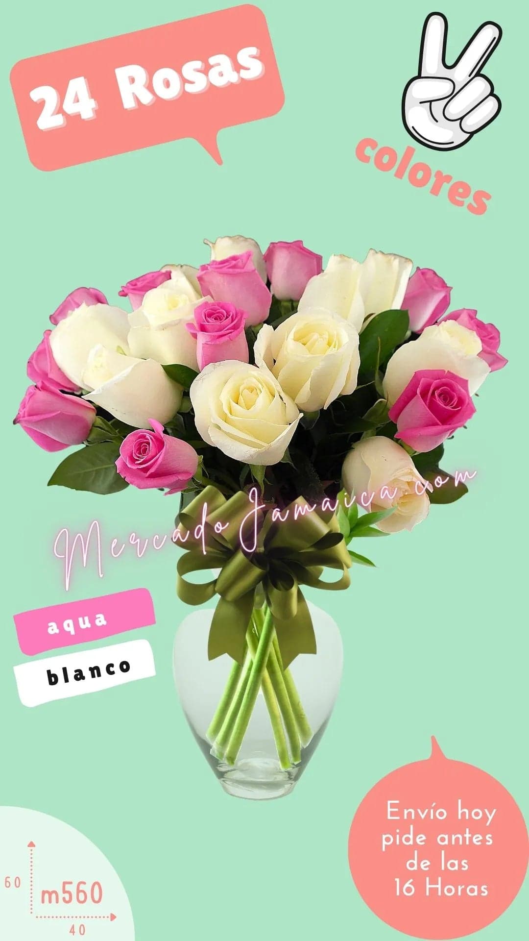 Arreglo 24 Rosas Bicolor Blancas y Aqua CDMX