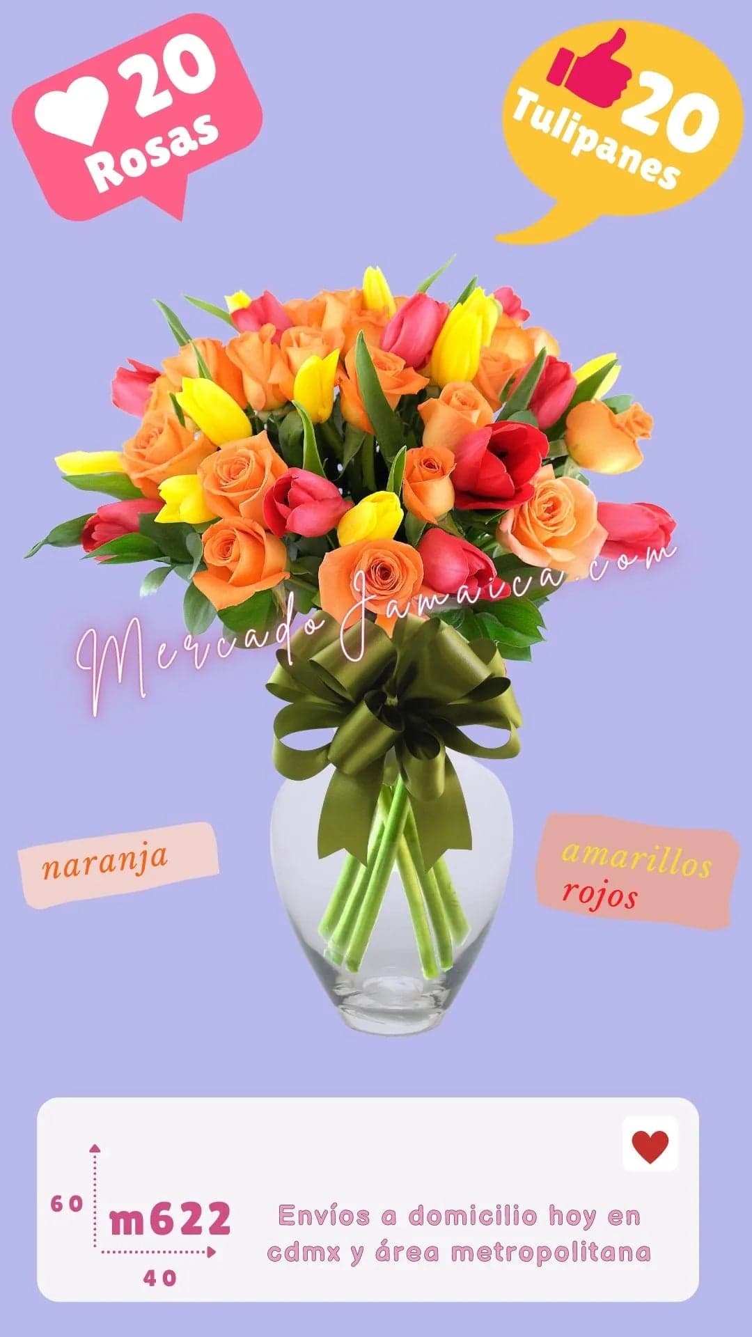 Arreglo Tulipanes Rojos y Rosas Naranja CDMX