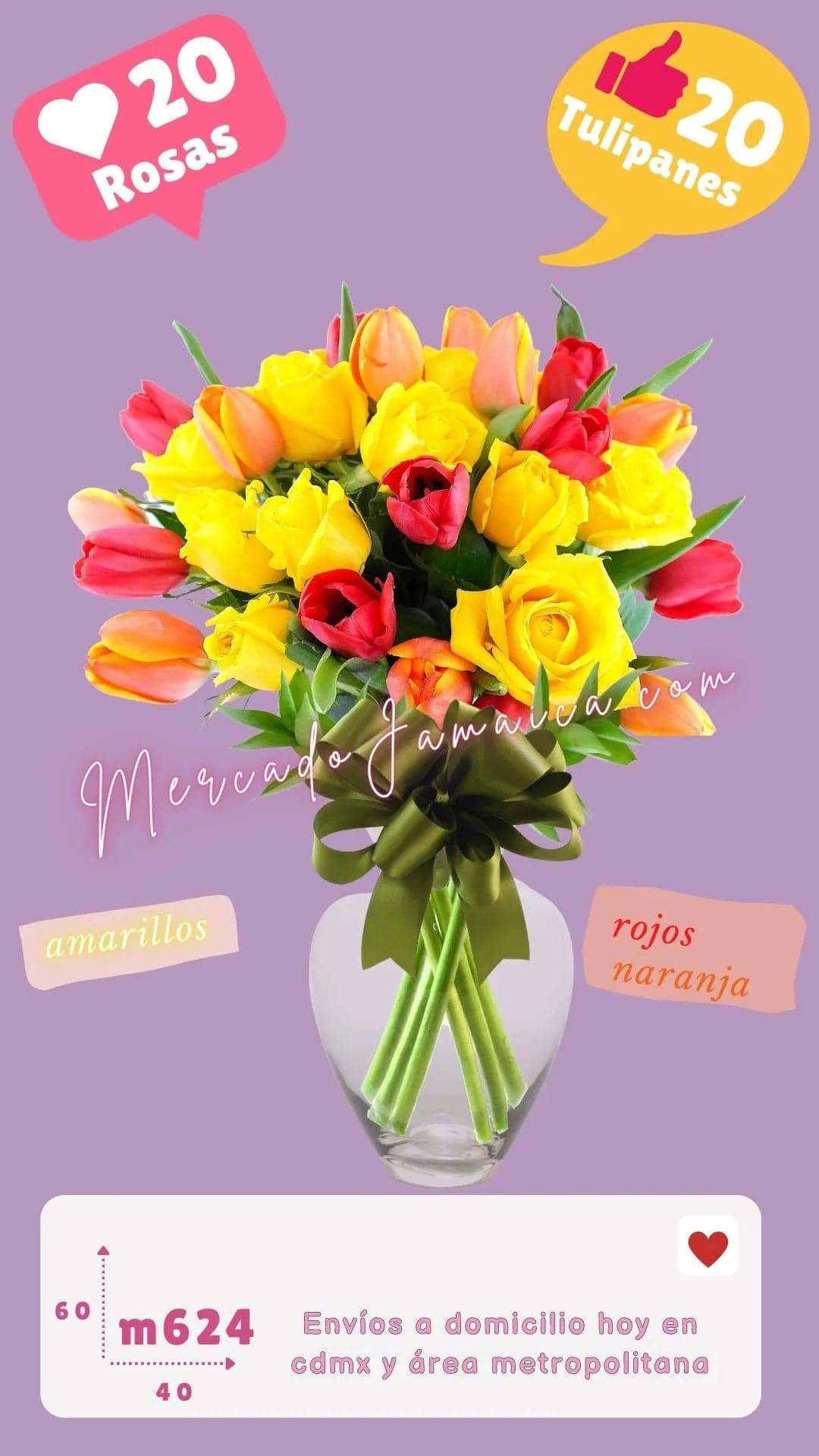 Arreglo Tulipanes Rojos y Rosas CDMX a Domicilio