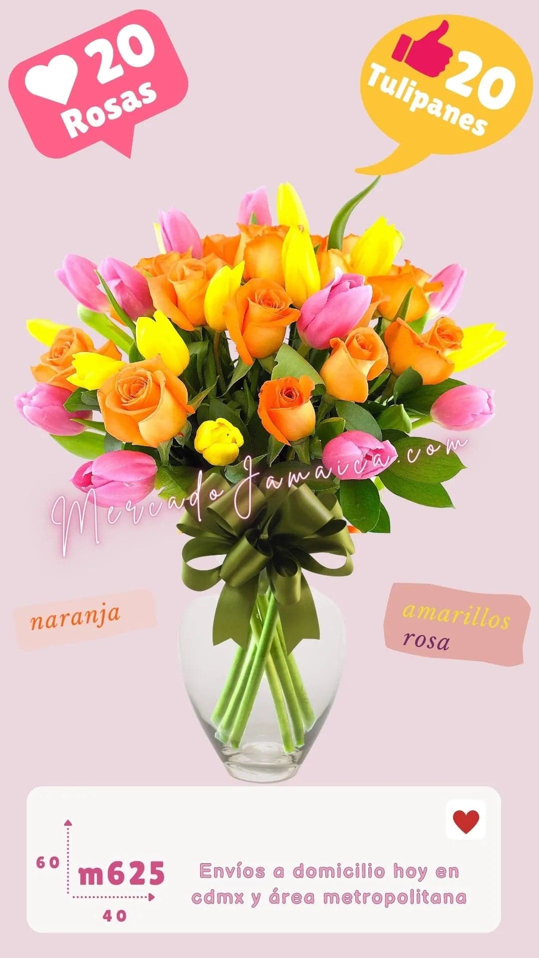 Arreglo Tulipanes y 20 Rosas Naranja CDMX