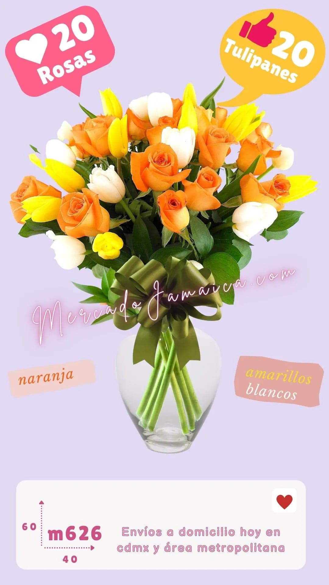 Arreglo 10 Tulipanes y 20 Rosas Naranja CDMX