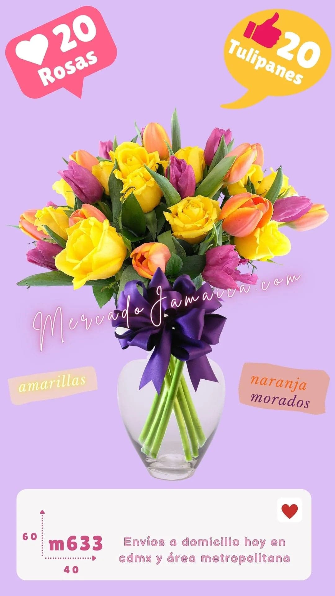 Arreglo Rosas Amarillas y Tulipanes Morados CDMX
