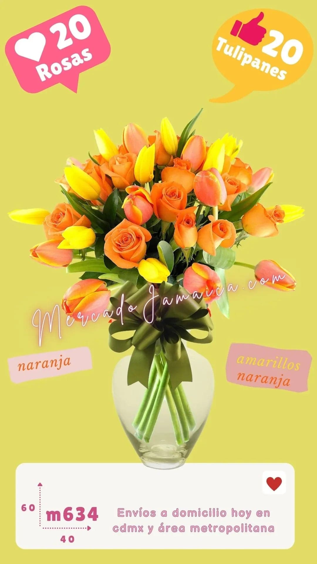 Arreglo 20 Rosas y 10 Tulipanes Naranja CDMX