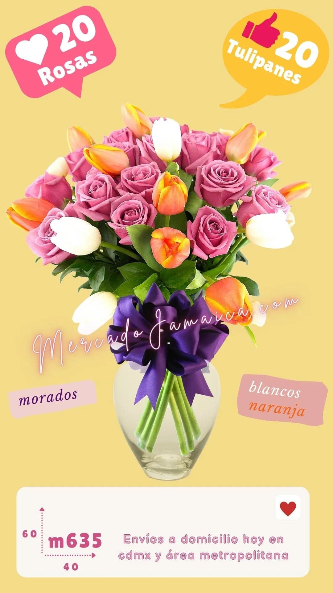 Arreglo 10 Tulipanes y 20 Rosas Moradas CDMX