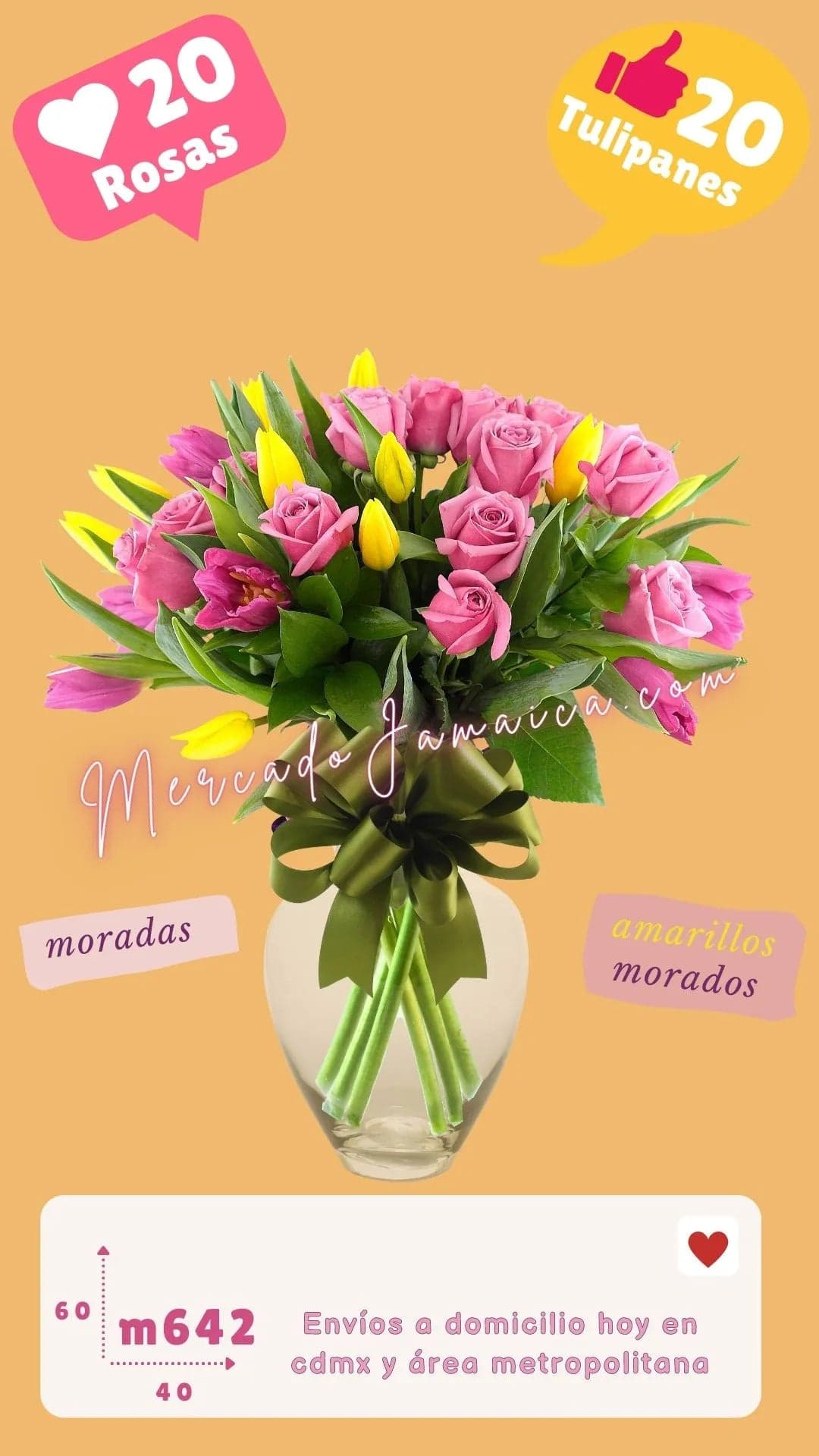 10 Tulipanes Captain y 20 Rosas Moradas CDMX