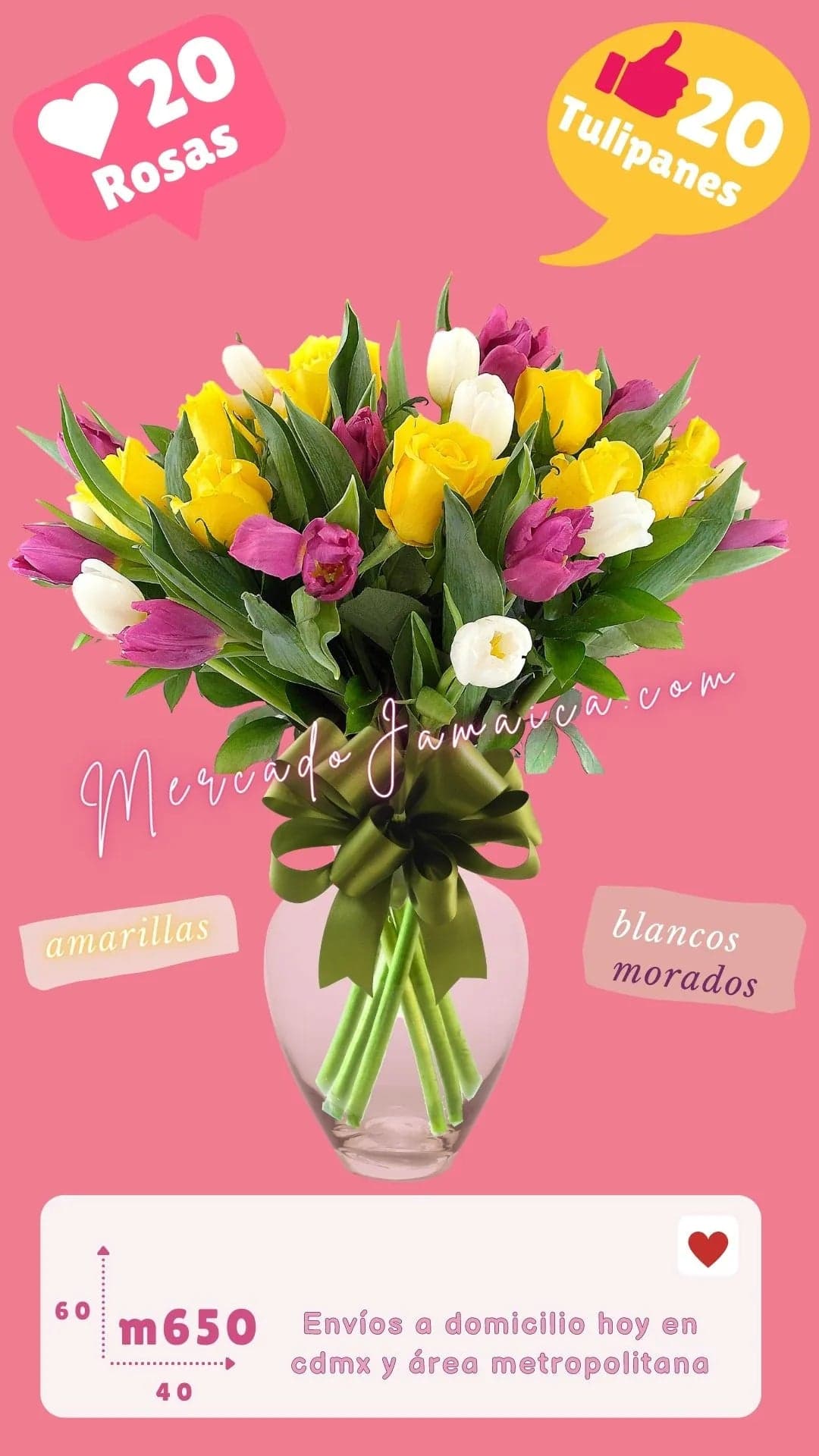 Arreglo Rosas y Tulipanes Frescos a Domicilio CDMX