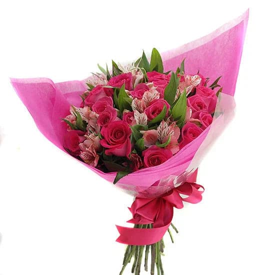Ramo 24 Rosas Fucsia y Alstroemerias CDMX