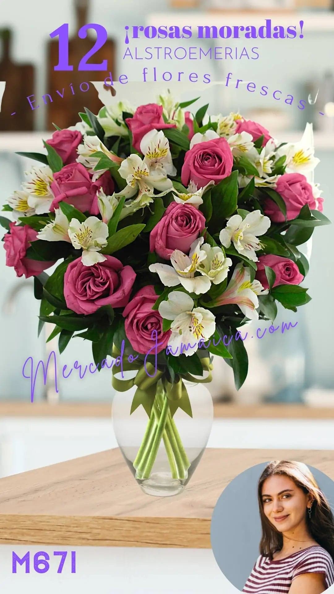 Arreglo 12 Rosas Moradas con Alstroemerias CDMX