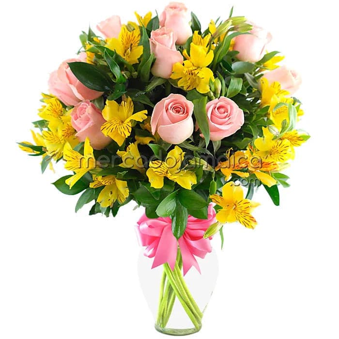 12 Rosas Rosas y Alstroemeria – Arreglo CDMX
