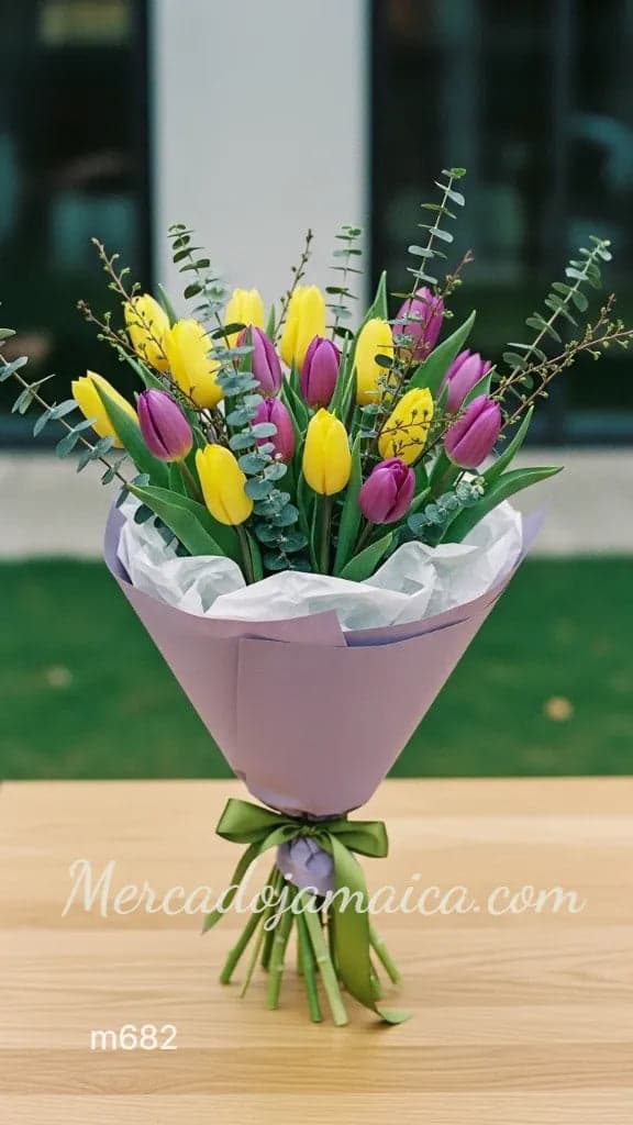 Ramo 20 Tulipanes Morados y Amarillos CDMX