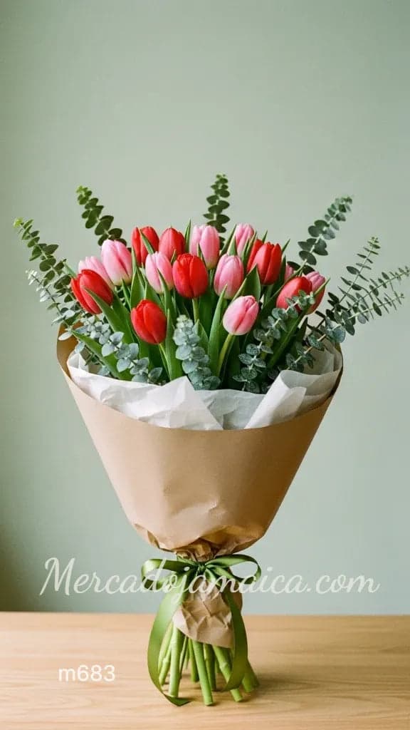 Ramo 20 Tulipanes Rojos y Rosa a Domicilio CDMX