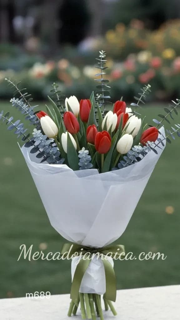 Ramo 20 Tulipanes Rojos y Blancos a Domicilio CDMX