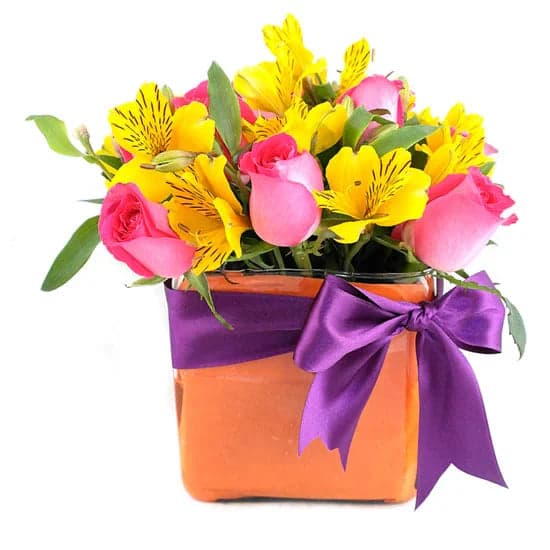 12 Rosas Fucsia y Alstroemeria CDMX a Domicilio