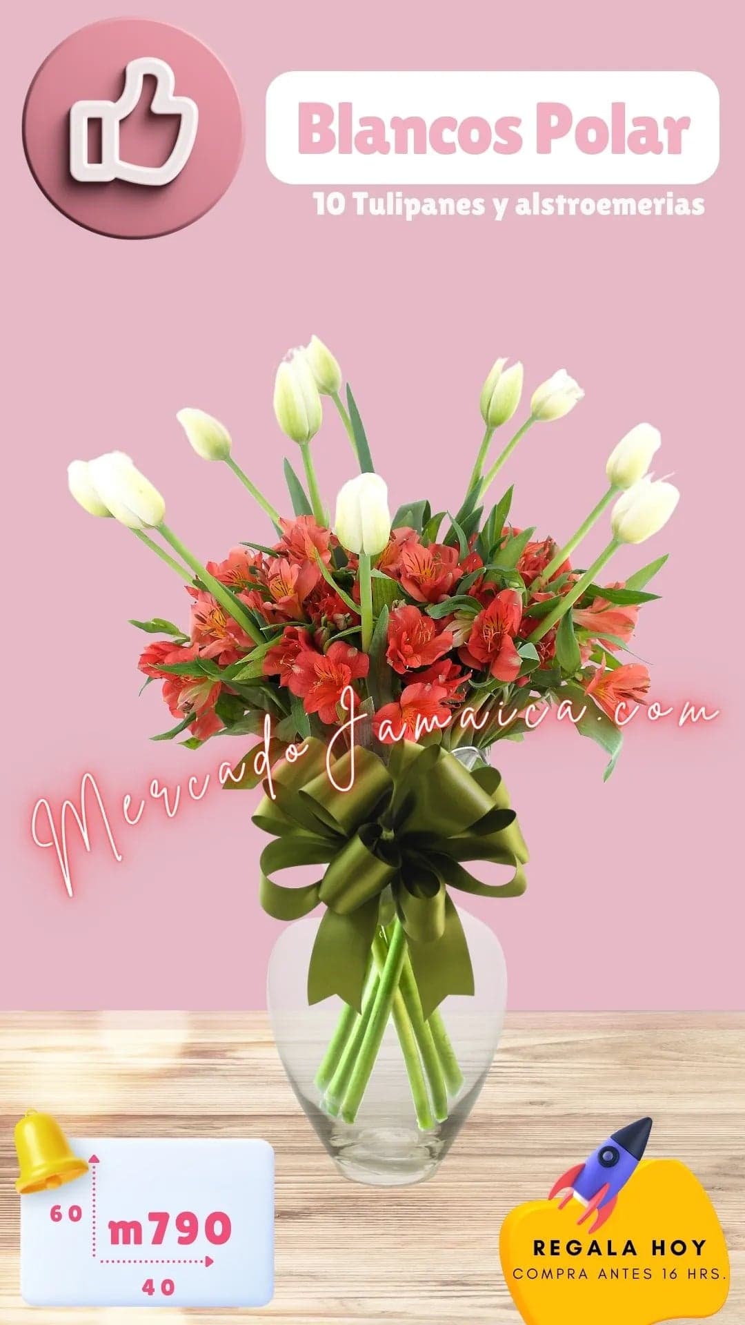 10 Tulipanes Blancos y Alstroemerias Rojas CDMX