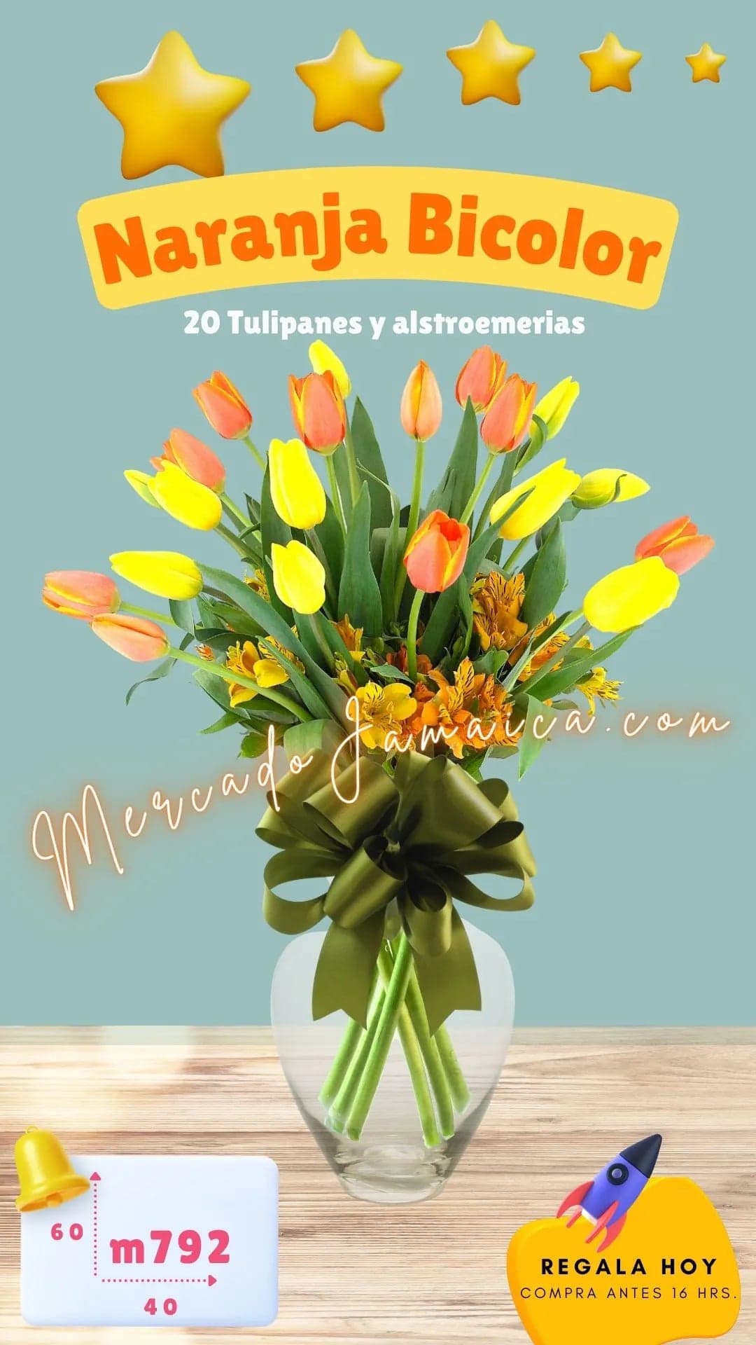 Arreglo 30 Flores Tulipanes Naranja y Amarillo CDMX