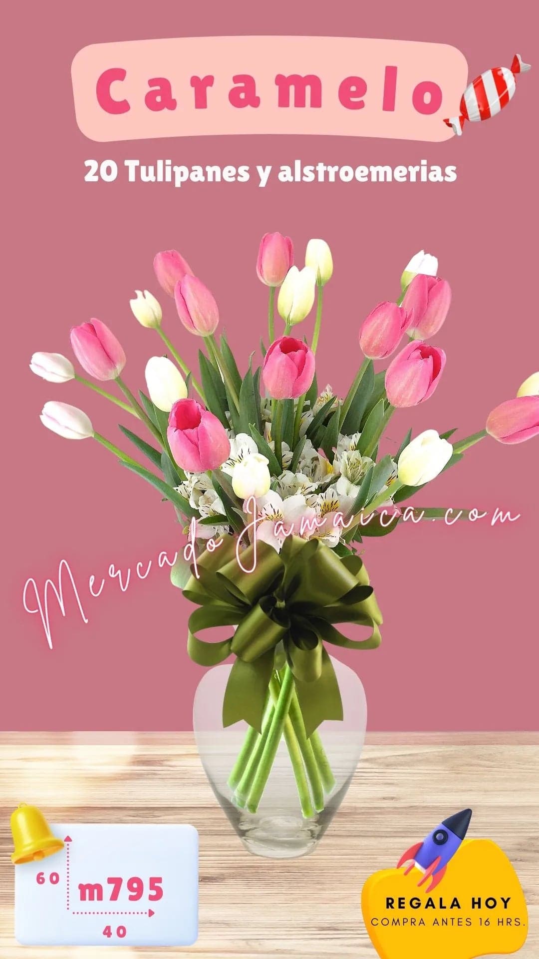 20 Tulipanes Rosa y Blanco con Alstroemerias CDMX