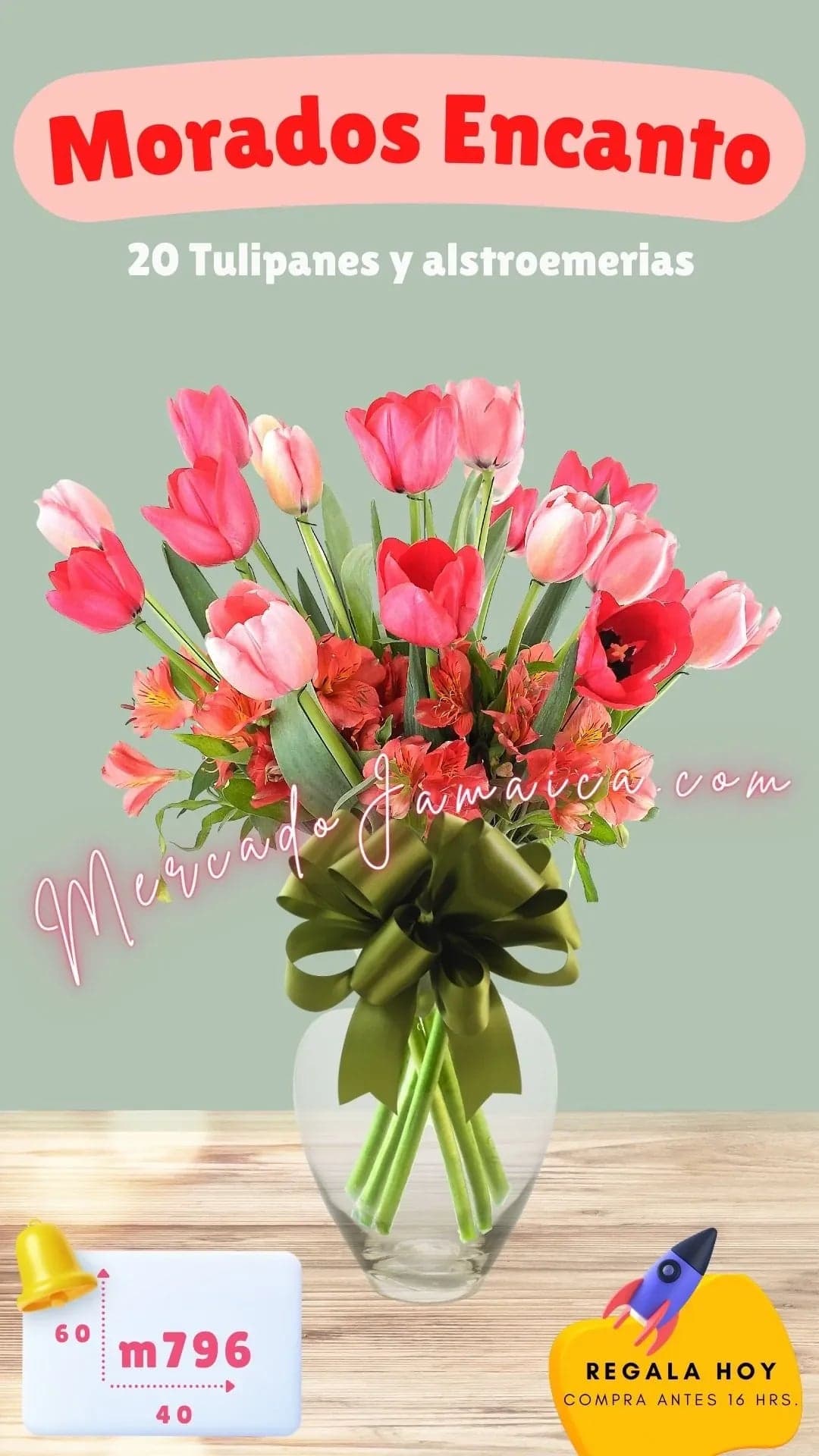 30 Tulipanes Rosa y Rojo con Alstroemerias CDMX