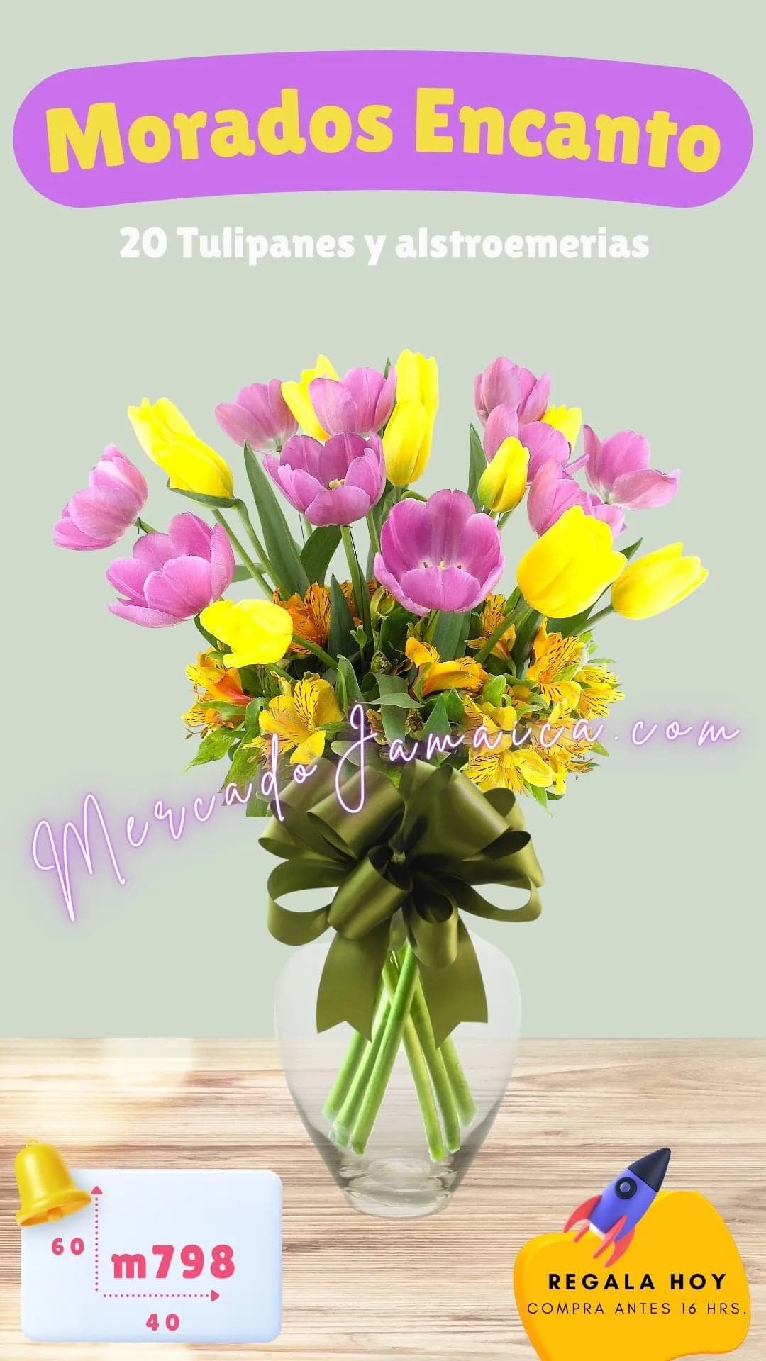 Arreglo 30 Tulipanes Morados y Amarillos CDMX