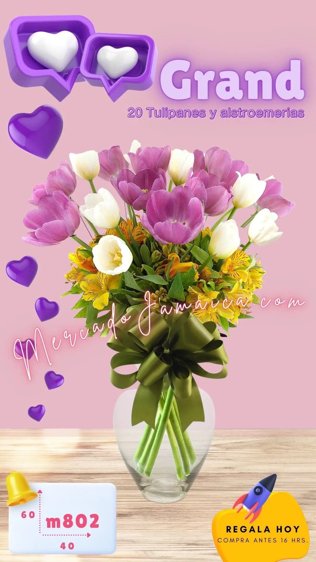 Tulipanes Morados y Blancos con Alstroemerias CDMX