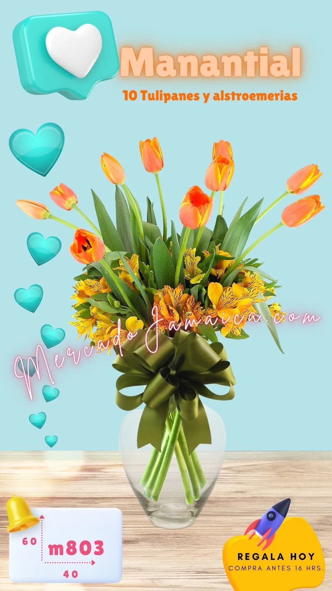 10 Tulipanes Naranja y Alstroemerias CDMX