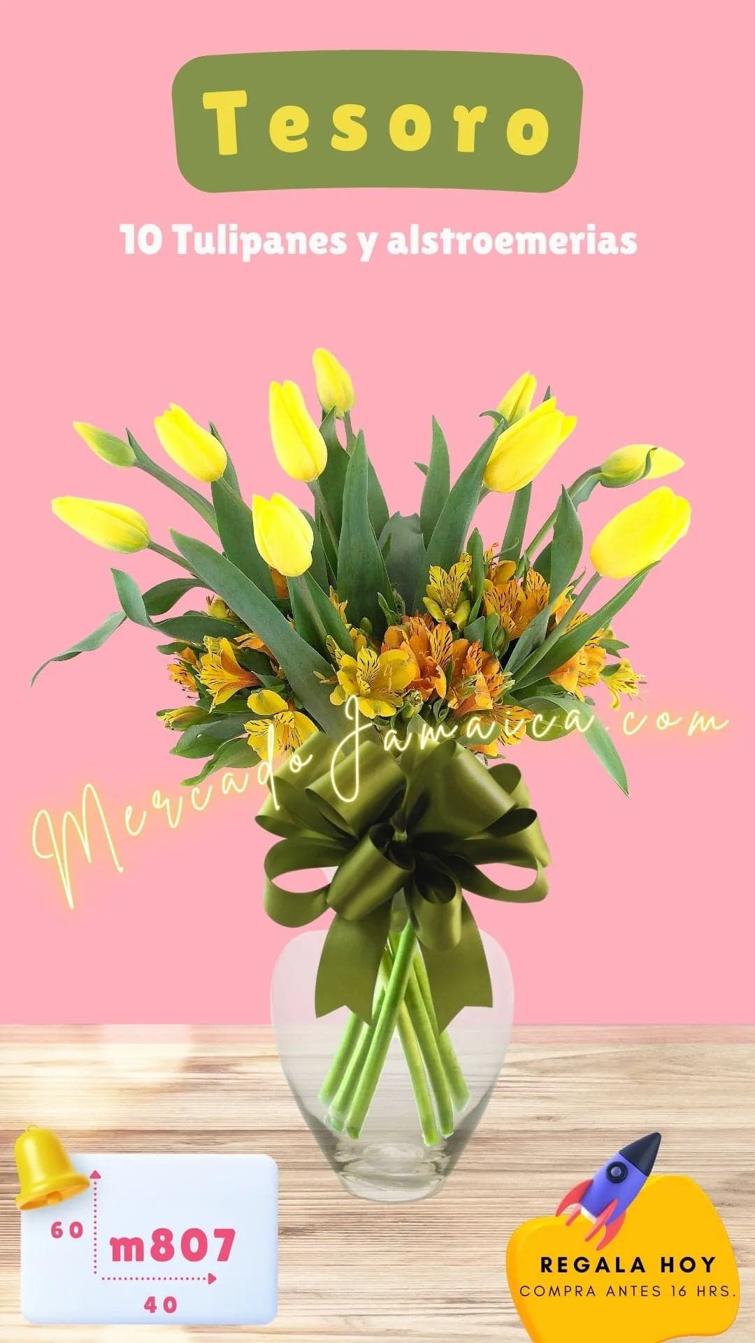 Arreglo 10 Tulipanes Amarillos y Alstroemerias CDMX