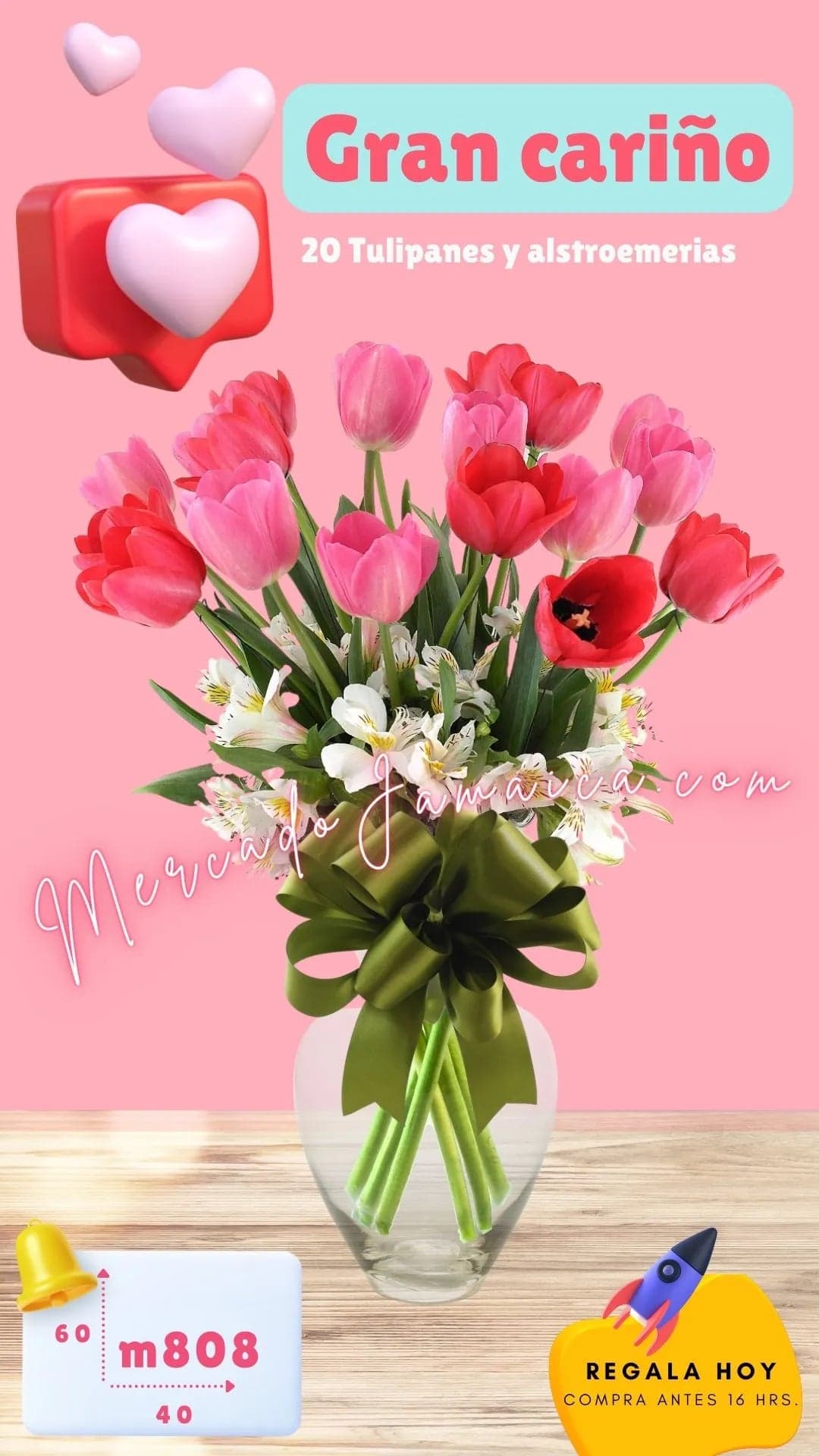 Arreglo 30 Tulipanes y Alstroemerias Rojo CDMX