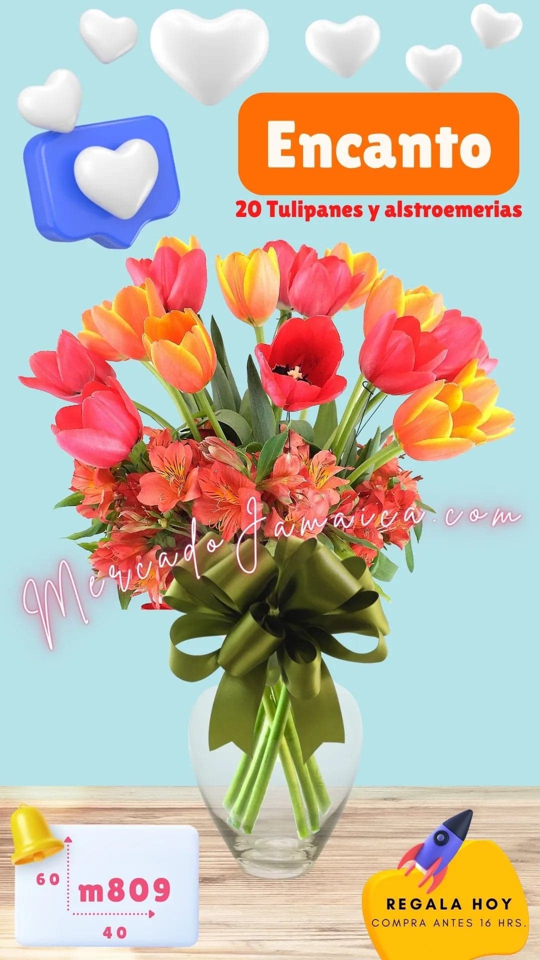 30 Tulipanes Rojos y Naranja con Alstroemerias CDMX