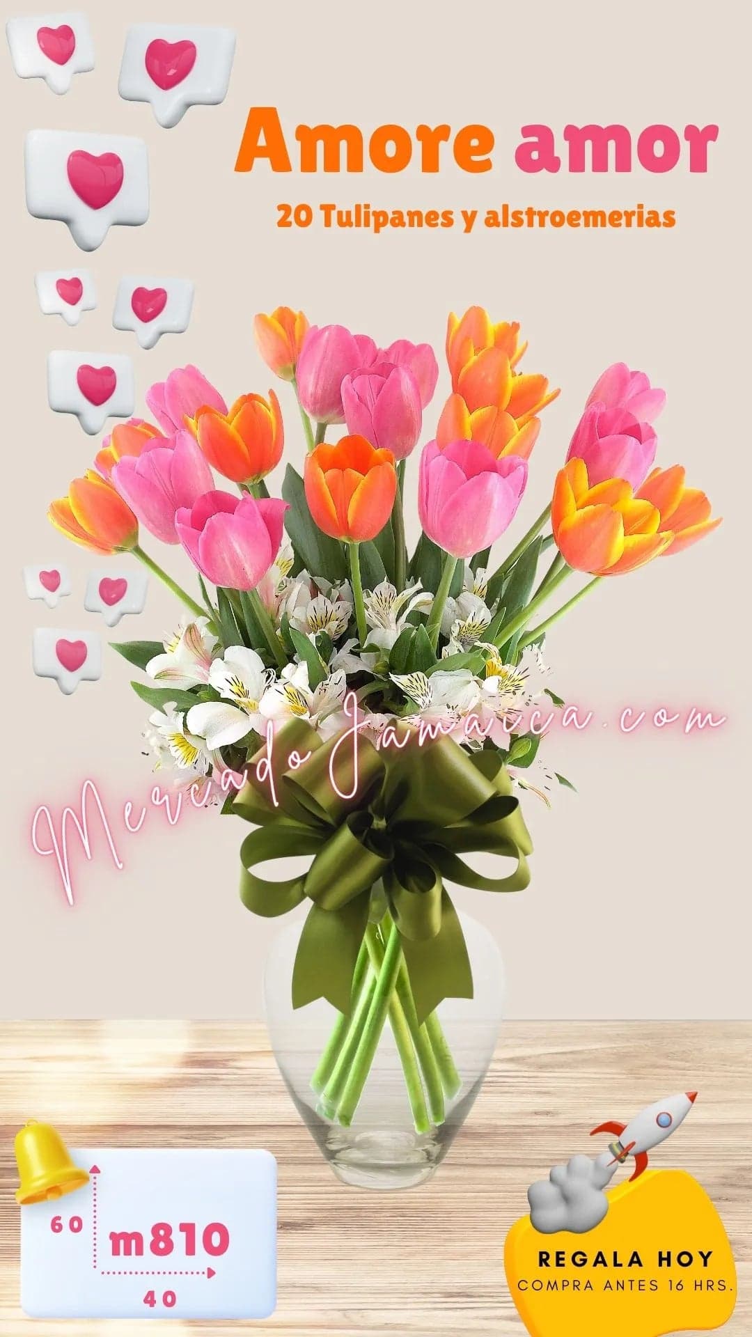 30 Tulipanes Rosa y Naranja con Alstroemerias CDMX