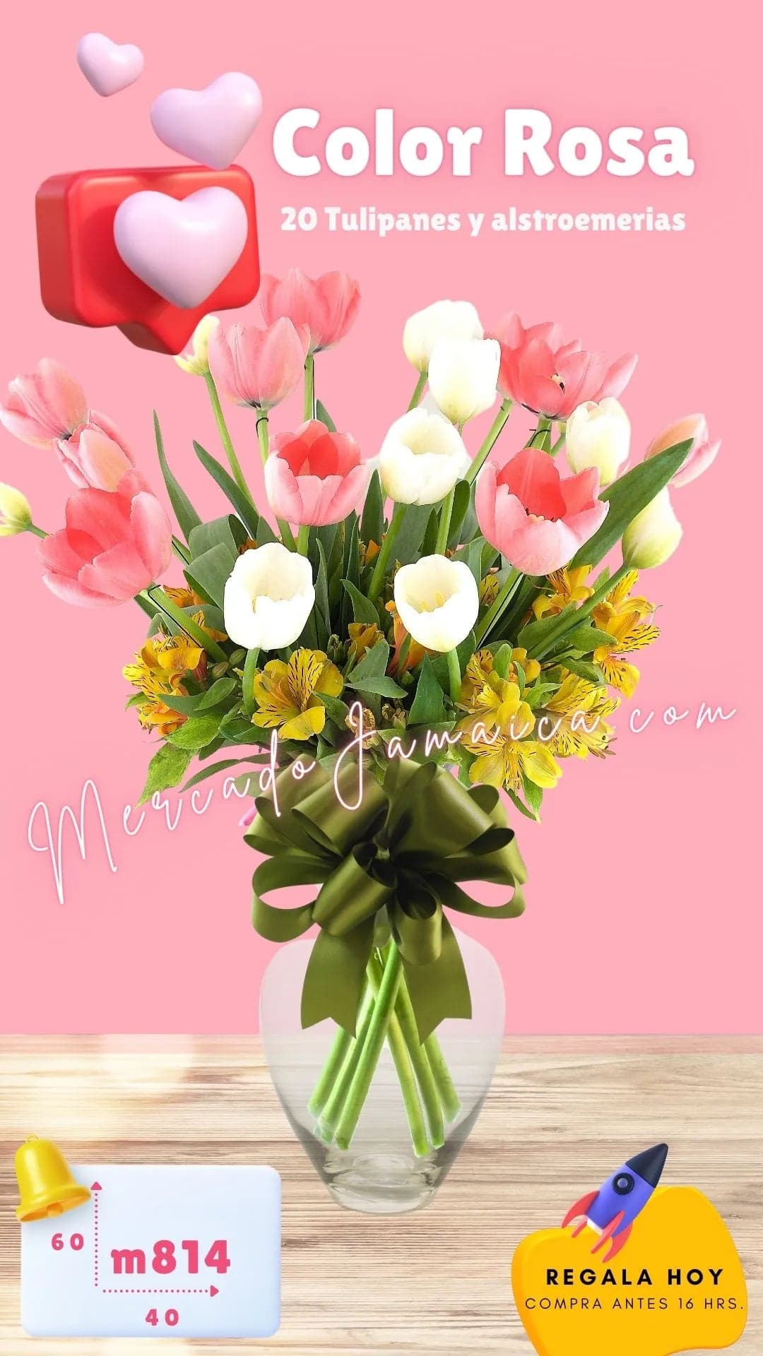 Arreglo 30 Tulipanes Rosa y Blancos con Alstroemerias CDMX