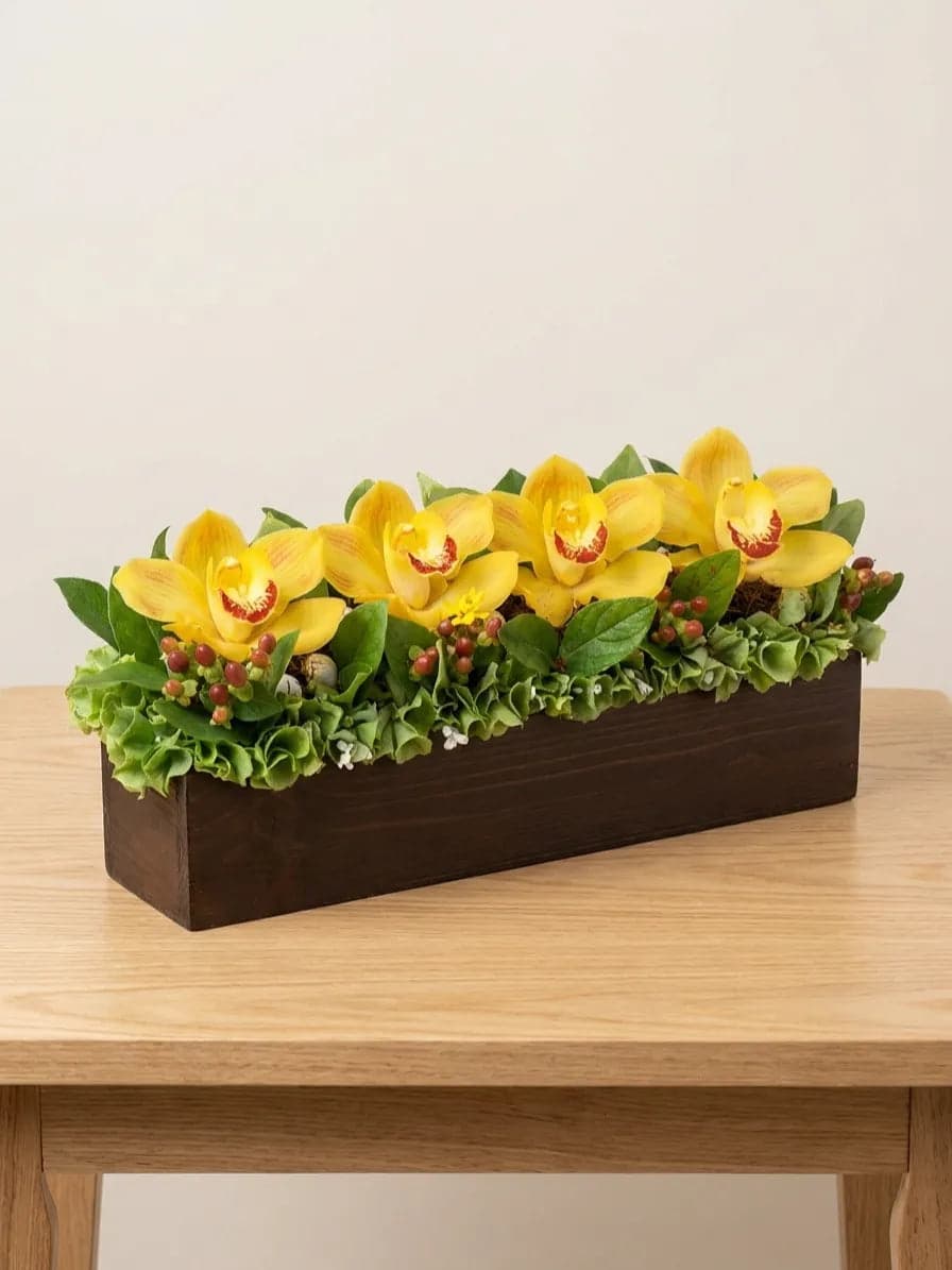 4 Orquídeas Cymbidium Amarillas – Arreglo CDMX