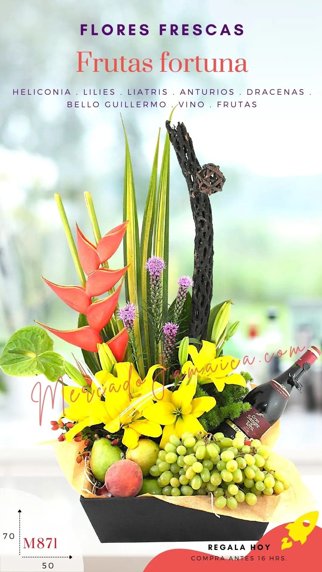Arreglo Frutal con Vino Fortuna – Entrega CDMX
