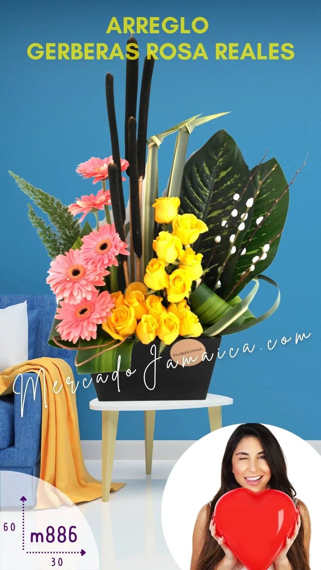 Arreglo 10 Gerberas Rosa y 12 Rosas Amarillas CDMX